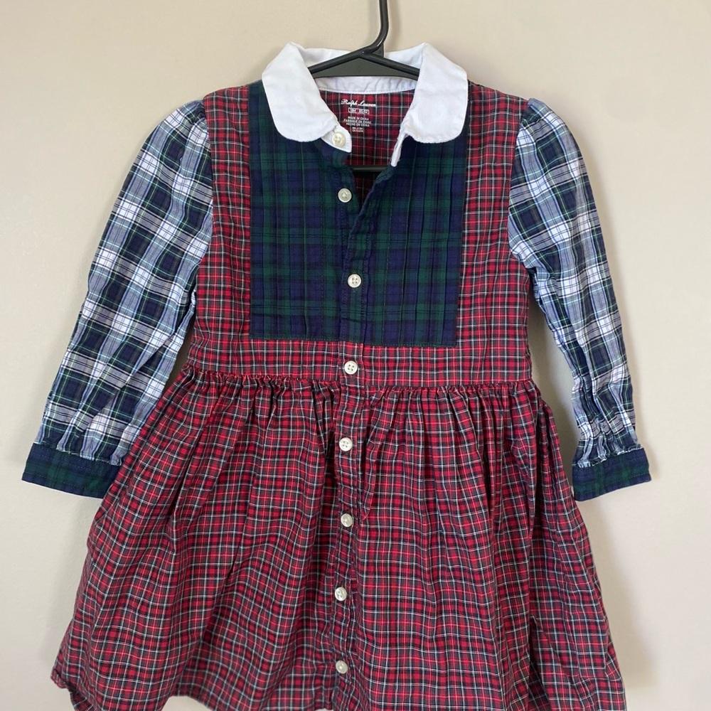 Ralph Lauren Red and Black Plaid Button-Up Dress with White Collar